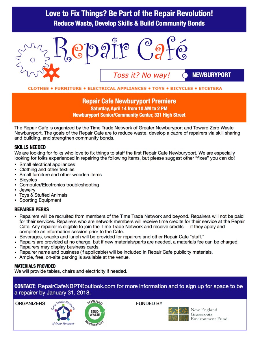 NBPT Repair Cafe Repairer Recruitment Flyer